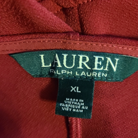 Lauren Ralph Lauren Red Tunic Womens XL 3/4 Sleeve Split Hem Key Neck Side Vents - Picture 6 of 8